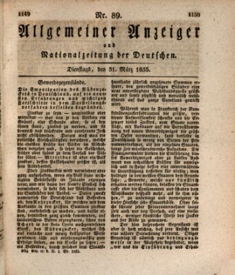 Allgemeiner Anzeiger und Nationalzeitung der Deutschen (Allgemeiner Anzeiger der Deutschen) Dienstag 31. März 1835