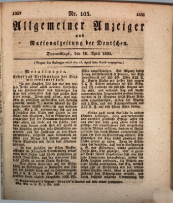 Allgemeiner Anzeiger und Nationalzeitung der Deutschen (Allgemeiner Anzeiger der Deutschen) Donnerstag 16. April 1835