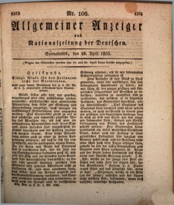 Allgemeiner Anzeiger und Nationalzeitung der Deutschen (Allgemeiner Anzeiger der Deutschen) Samstag 18. April 1835