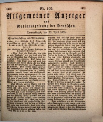 Allgemeiner Anzeiger und Nationalzeitung der Deutschen (Allgemeiner Anzeiger der Deutschen) Donnerstag 23. April 1835