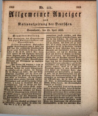 Allgemeiner Anzeiger und Nationalzeitung der Deutschen (Allgemeiner Anzeiger der Deutschen) Samstag 25. April 1835