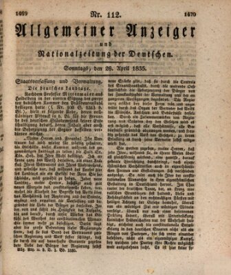 Allgemeiner Anzeiger und Nationalzeitung der Deutschen (Allgemeiner Anzeiger der Deutschen) Sonntag 26. April 1835