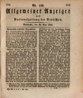 Allgemeiner Anzeiger und Nationalzeitung der Deutschen (Allgemeiner Anzeiger der Deutschen) Mittwoch 20. Mai 1835