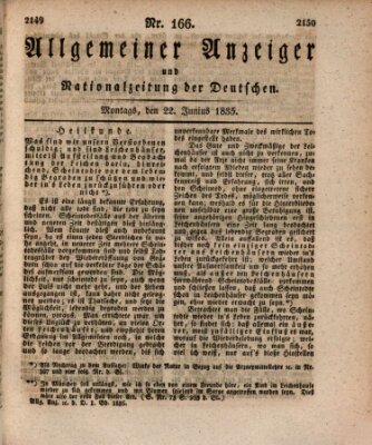 Allgemeiner Anzeiger und Nationalzeitung der Deutschen (Allgemeiner Anzeiger der Deutschen) Montag 22. Juni 1835