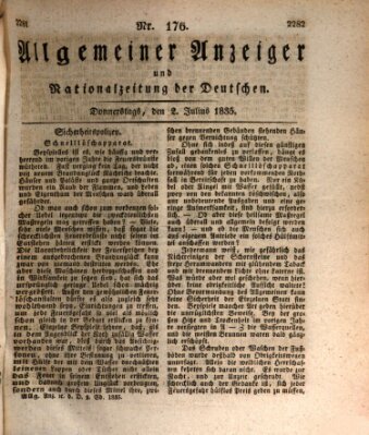 Allgemeiner Anzeiger und Nationalzeitung der Deutschen (Allgemeiner Anzeiger der Deutschen) Donnerstag 2. Juli 1835