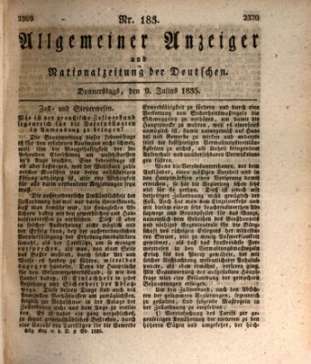 Allgemeiner Anzeiger und Nationalzeitung der Deutschen (Allgemeiner Anzeiger der Deutschen) Donnerstag 9. Juli 1835