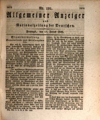 Allgemeiner Anzeiger und Nationalzeitung der Deutschen (Allgemeiner Anzeiger der Deutschen) Freitag 17. Juli 1835