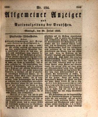 Allgemeiner Anzeiger und Nationalzeitung der Deutschen (Allgemeiner Anzeiger der Deutschen) Montag 20. Juli 1835