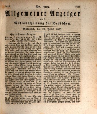 Allgemeiner Anzeiger und Nationalzeitung der Deutschen (Allgemeiner Anzeiger der Deutschen) Mittwoch 29. Juli 1835