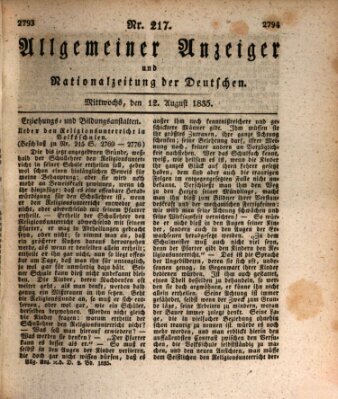 Allgemeiner Anzeiger und Nationalzeitung der Deutschen (Allgemeiner Anzeiger der Deutschen) Mittwoch 12. August 1835