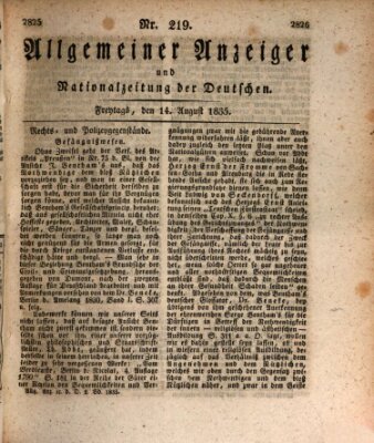 Allgemeiner Anzeiger und Nationalzeitung der Deutschen (Allgemeiner Anzeiger der Deutschen) Freitag 14. August 1835