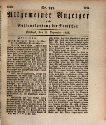 Allgemeiner Anzeiger und Nationalzeitung der Deutschen (Allgemeiner Anzeiger der Deutschen) Freitag 11. September 1835