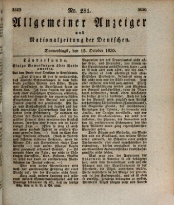 Allgemeiner Anzeiger und Nationalzeitung der Deutschen (Allgemeiner Anzeiger der Deutschen) Donnerstag 15. Oktober 1835