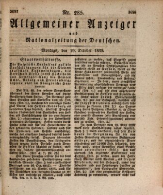 Allgemeiner Anzeiger und Nationalzeitung der Deutschen (Allgemeiner Anzeiger der Deutschen) Montag 19. Oktober 1835