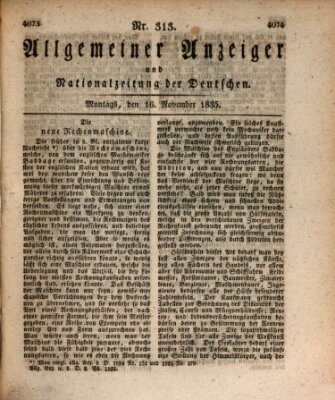 Allgemeiner Anzeiger und Nationalzeitung der Deutschen (Allgemeiner Anzeiger der Deutschen) Montag 16. November 1835