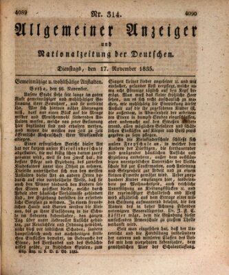 Allgemeiner Anzeiger und Nationalzeitung der Deutschen (Allgemeiner Anzeiger der Deutschen) Dienstag 17. November 1835