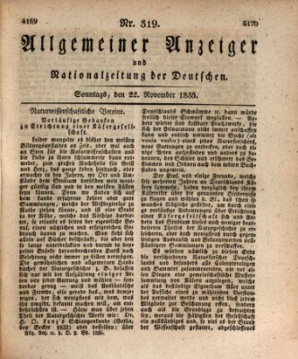 Allgemeiner Anzeiger und Nationalzeitung der Deutschen (Allgemeiner Anzeiger der Deutschen) Sonntag 22. November 1835