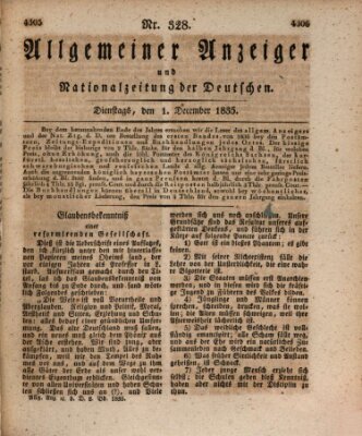 Allgemeiner Anzeiger und Nationalzeitung der Deutschen (Allgemeiner Anzeiger der Deutschen) Dienstag 1. Dezember 1835