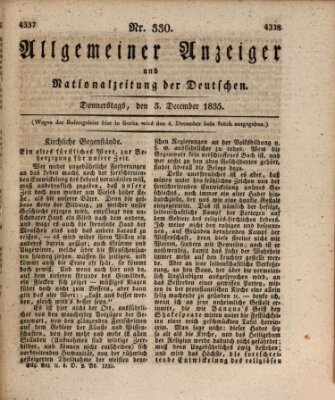 Allgemeiner Anzeiger und Nationalzeitung der Deutschen (Allgemeiner Anzeiger der Deutschen) Donnerstag 3. Dezember 1835