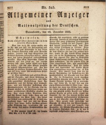 Allgemeiner Anzeiger und Nationalzeitung der Deutschen (Allgemeiner Anzeiger der Deutschen) Samstag 19. Dezember 1835