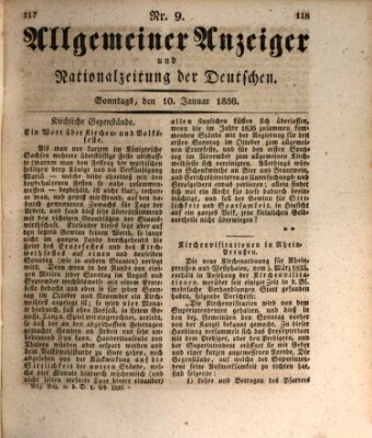 Allgemeiner Anzeiger und Nationalzeitung der Deutschen (Allgemeiner Anzeiger der Deutschen) Sonntag 10. Januar 1836