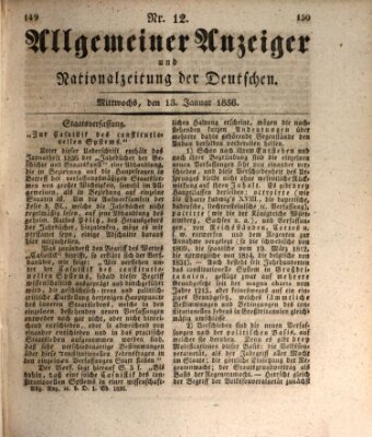 Allgemeiner Anzeiger und Nationalzeitung der Deutschen (Allgemeiner Anzeiger der Deutschen) Mittwoch 13. Januar 1836