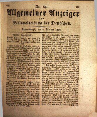 Allgemeiner Anzeiger und Nationalzeitung der Deutschen (Allgemeiner Anzeiger der Deutschen) Donnerstag 4. Februar 1836