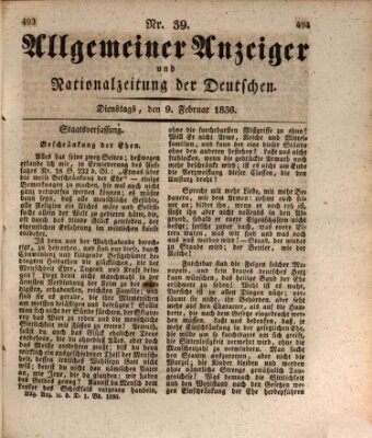 Allgemeiner Anzeiger und Nationalzeitung der Deutschen (Allgemeiner Anzeiger der Deutschen) Dienstag 9. Februar 1836