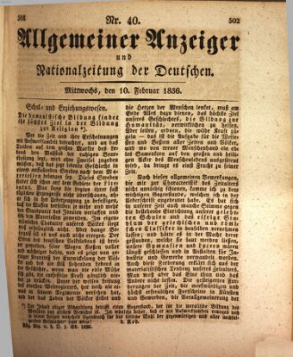 Allgemeiner Anzeiger und Nationalzeitung der Deutschen (Allgemeiner Anzeiger der Deutschen) Mittwoch 10. Februar 1836