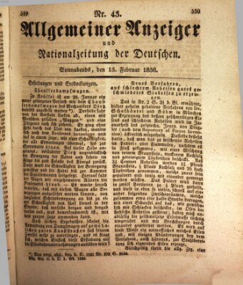 Allgemeiner Anzeiger und Nationalzeitung der Deutschen (Allgemeiner Anzeiger der Deutschen) Samstag 13. Februar 1836