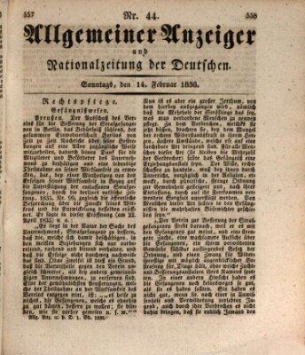 Allgemeiner Anzeiger und Nationalzeitung der Deutschen (Allgemeiner Anzeiger der Deutschen) Sonntag 14. Februar 1836