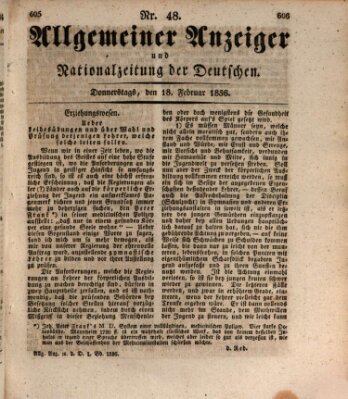 Allgemeiner Anzeiger und Nationalzeitung der Deutschen (Allgemeiner Anzeiger der Deutschen) Donnerstag 18. Februar 1836