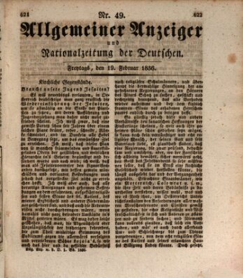 Allgemeiner Anzeiger und Nationalzeitung der Deutschen (Allgemeiner Anzeiger der Deutschen) Freitag 19. Februar 1836