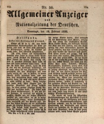 Allgemeiner Anzeiger und Nationalzeitung der Deutschen (Allgemeiner Anzeiger der Deutschen) Sonntag 28. Februar 1836