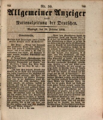 Allgemeiner Anzeiger und Nationalzeitung der Deutschen (Allgemeiner Anzeiger der Deutschen) Montag 29. Februar 1836