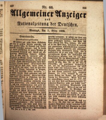 Allgemeiner Anzeiger und Nationalzeitung der Deutschen (Allgemeiner Anzeiger der Deutschen) Montag 7. März 1836