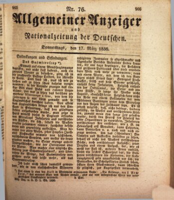 Allgemeiner Anzeiger und Nationalzeitung der Deutschen (Allgemeiner Anzeiger der Deutschen) Donnerstag 17. März 1836