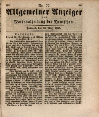 Allgemeiner Anzeiger und Nationalzeitung der Deutschen (Allgemeiner Anzeiger der Deutschen) Freitag 18. März 1836