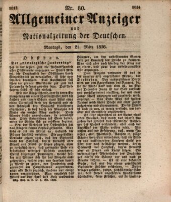Allgemeiner Anzeiger und Nationalzeitung der Deutschen (Allgemeiner Anzeiger der Deutschen) Montag 21. März 1836