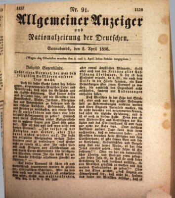 Allgemeiner Anzeiger und Nationalzeitung der Deutschen (Allgemeiner Anzeiger der Deutschen) Samstag 2. April 1836