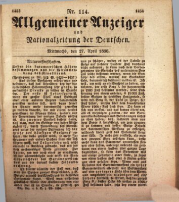 Allgemeiner Anzeiger und Nationalzeitung der Deutschen (Allgemeiner Anzeiger der Deutschen) Mittwoch 27. April 1836