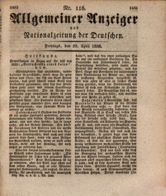 Allgemeiner Anzeiger und Nationalzeitung der Deutschen (Allgemeiner Anzeiger der Deutschen) Freitag 29. April 1836