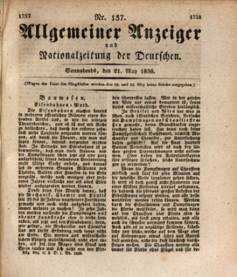 Allgemeiner Anzeiger und Nationalzeitung der Deutschen (Allgemeiner Anzeiger der Deutschen) Samstag 21. Mai 1836