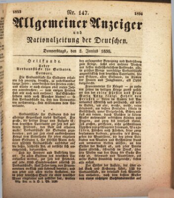 Allgemeiner Anzeiger und Nationalzeitung der Deutschen (Allgemeiner Anzeiger der Deutschen) Donnerstag 2. Juni 1836