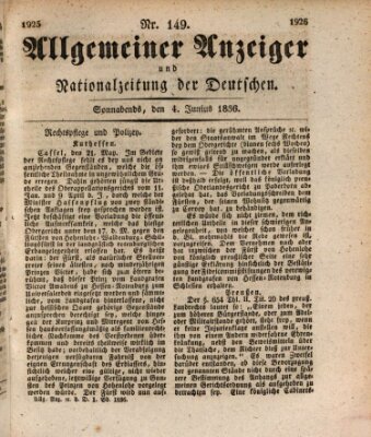 Allgemeiner Anzeiger und Nationalzeitung der Deutschen (Allgemeiner Anzeiger der Deutschen) Samstag 4. Juni 1836