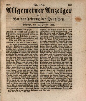 Allgemeiner Anzeiger und Nationalzeitung der Deutschen (Allgemeiner Anzeiger der Deutschen) Freitag 10. Juni 1836