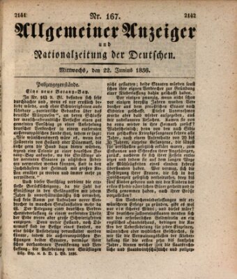 Allgemeiner Anzeiger und Nationalzeitung der Deutschen (Allgemeiner Anzeiger der Deutschen) Mittwoch 22. Juni 1836