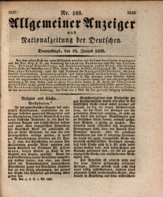 Allgemeiner Anzeiger und Nationalzeitung der Deutschen (Allgemeiner Anzeiger der Deutschen) Donnerstag 23. Juni 1836