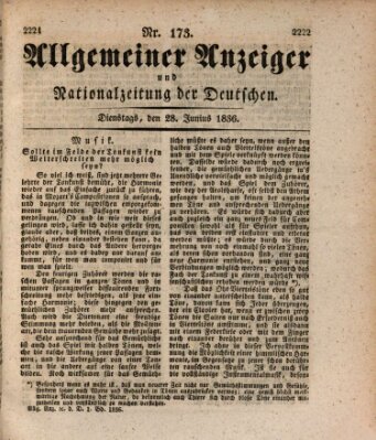 Allgemeiner Anzeiger und Nationalzeitung der Deutschen (Allgemeiner Anzeiger der Deutschen) Dienstag 28. Juni 1836