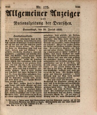 Allgemeiner Anzeiger und Nationalzeitung der Deutschen (Allgemeiner Anzeiger der Deutschen) Donnerstag 30. Juni 1836